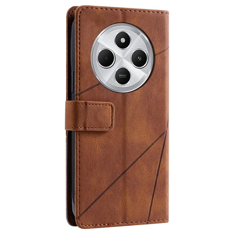 Leather Case for Xiaomi Poco C75 4G / Redmi 14R 5G / 14C 4G Splicing Wallet Phone Cover - Brown