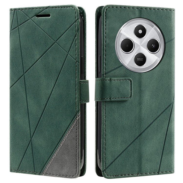 Leather Case for Xiaomi Poco C75 4G / Redmi 14R 5G / 14C 4G Splicing Wallet Phone Cover - Green