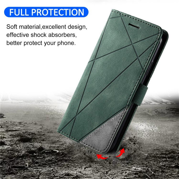 Leather Case for Xiaomi Poco C75 4G / Redmi 14R 5G / 14C 4G Splicing Wallet Phone Cover - Green