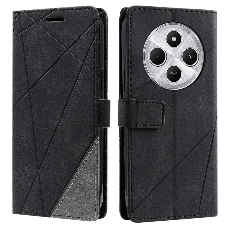 Leather Case for Xiaomi Poco C75 4G / Redmi 14R 5G / 14C 4G Splicing Wallet Phone Cover - Black