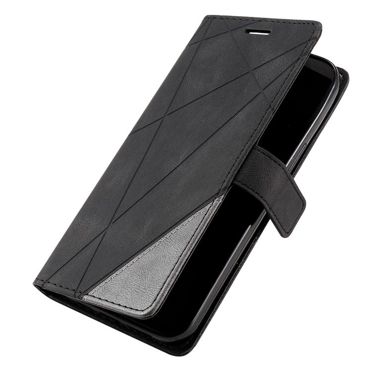 Leather Case for Xiaomi Poco C75 4G / Redmi 14R 5G / 14C 4G Splicing Wallet Phone Cover - Black