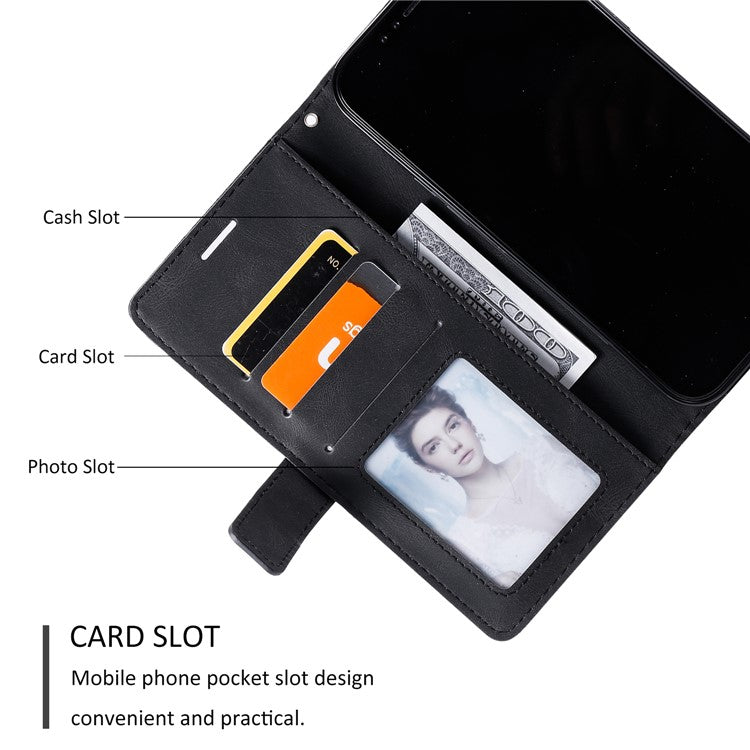 Leather Case for Xiaomi Poco C75 4G / Redmi 14R 5G / 14C 4G Splicing Wallet Phone Cover - Black