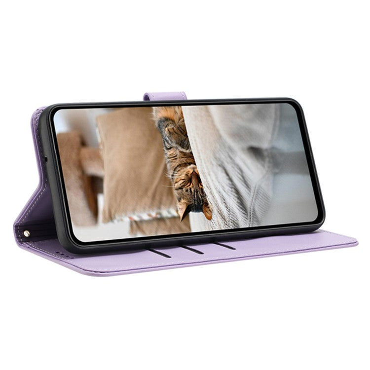 Phone Case For Xiaomi Redmi 14C 4G / 14R 5G / Poco C75 4G with Strap Cats Imprint Leather Wallet Phone Cover - Purple