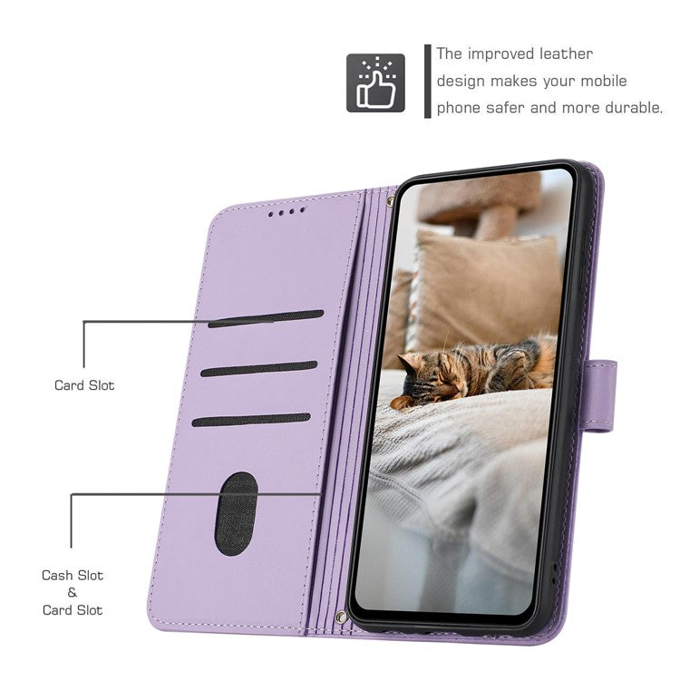 Phone Case For Xiaomi Redmi 14C 4G / 14R 5G / Poco C75 4G with Strap Cats Imprint Leather Wallet Phone Cover - Purple