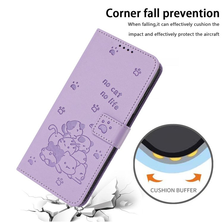 Phone Case For Xiaomi Redmi 14C 4G / 14R 5G / Poco C75 4G with Strap Cats Imprint Leather Wallet Phone Cover - Purple