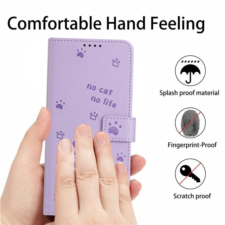 Phone Case For Xiaomi Redmi 14C 4G / 14R 5G / Poco C75 4G with Strap Cats Imprint Leather Wallet Phone Cover - Purple