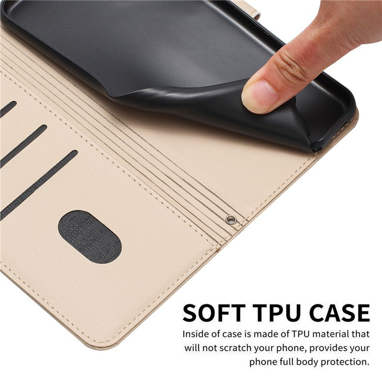 Phone Case For Xiaomi Redmi 14C 4G / 14R 5G / Poco C75 4G with Strap Cats Imprint Leather Wallet Phone Cover - Beige