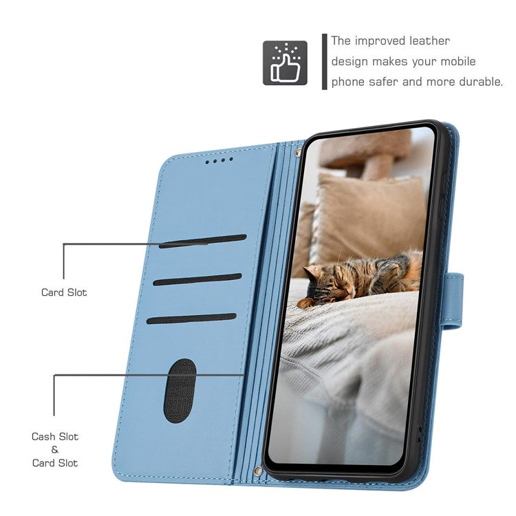 Phone Case For Xiaomi Redmi 14C 4G / 14R 5G / Poco C75 4G with Strap Cats Imprint Leather Wallet Phone Cover - Blue