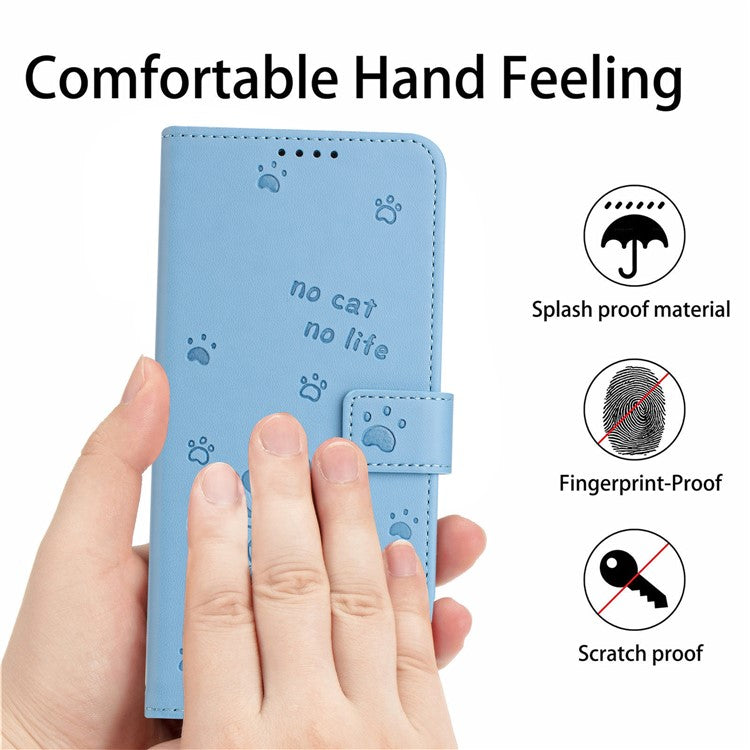 Phone Case For Xiaomi Redmi 14C 4G / 14R 5G / Poco C75 4G with Strap Cats Imprint Leather Wallet Phone Cover - Blue