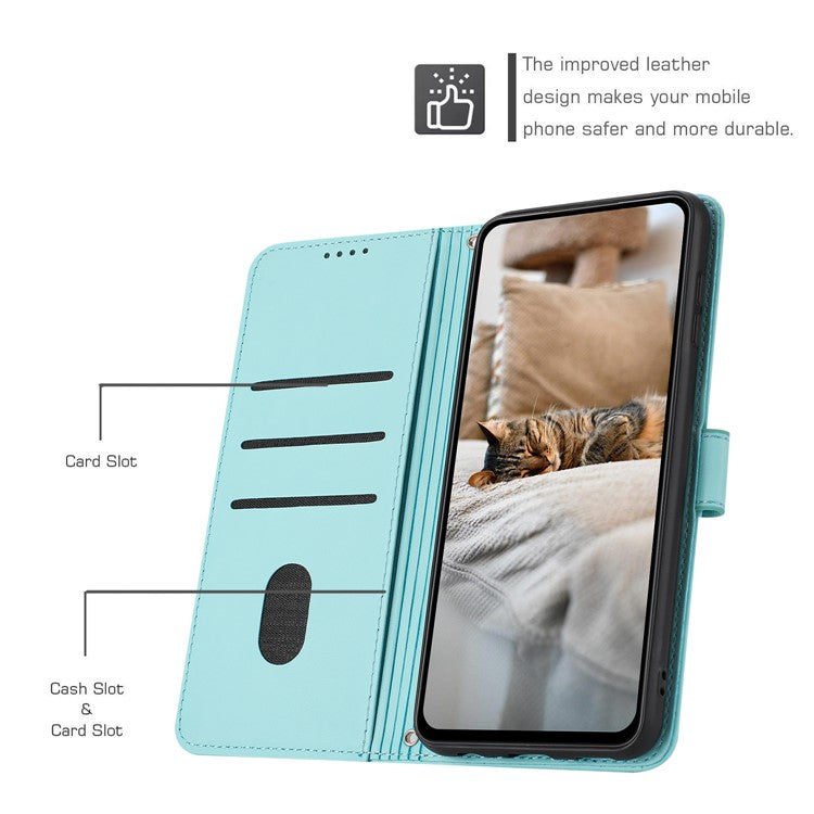 Phone Case For Xiaomi Redmi 14C 4G / 14R 5G / Poco C75 4G with Strap Cats Imprint Leather Wallet Phone Cover - Green