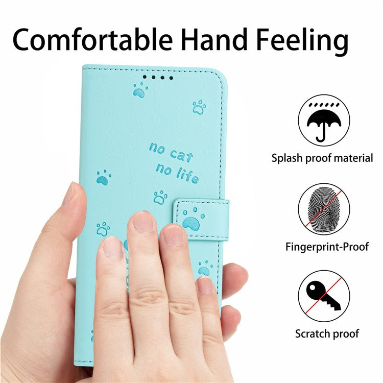 Phone Case For Xiaomi Redmi 14C 4G / 14R 5G / Poco C75 4G with Strap Cats Imprint Leather Wallet Phone Cover - Green