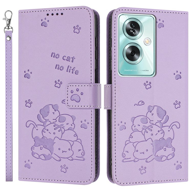 Phone Case For OnePlus Nord N30 SE 5G  /  Oppo A79 5G  /  A2 5G with Strap Cats Imprint Leather Cover - Purple