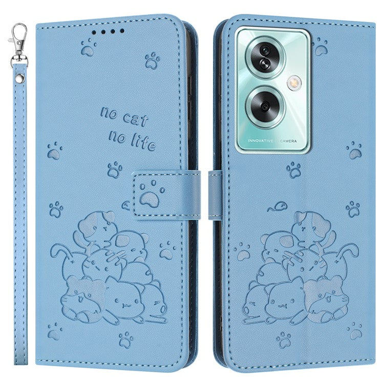 Phone Case For OnePlus Nord N30 SE 5G  /  Oppo A79 5G  /  A2 5G with Strap Cats Imprint Leather Cover - Blue