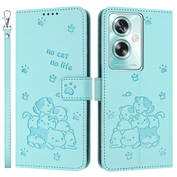 Phone Case For OnePlus Nord N30 SE 5G  /  Oppo A79 5G  /  A2 5G with Strap Cats Imprint Leather Cover - Green