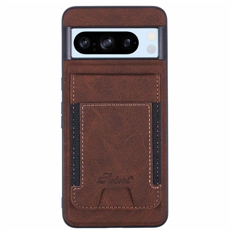 SUTENI H17 For Google Pixel 8 Pro Case Compatible with MagSafe Card Slots PU+TPU Kickstand Phone Cover - Brown