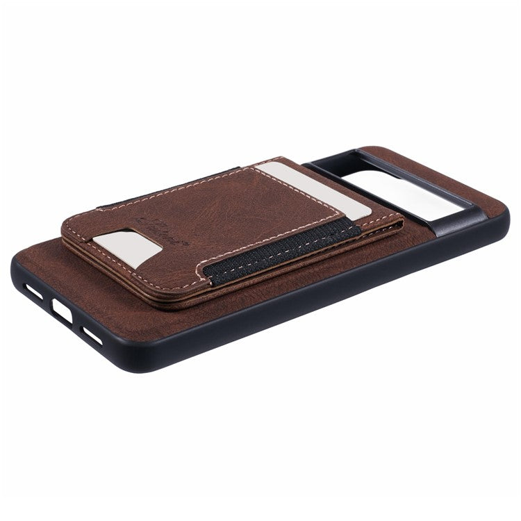 SUTENI H17 For Google Pixel 8 Pro Case Compatible with MagSafe Card Slots PU+TPU Kickstand Phone Cover - Brown