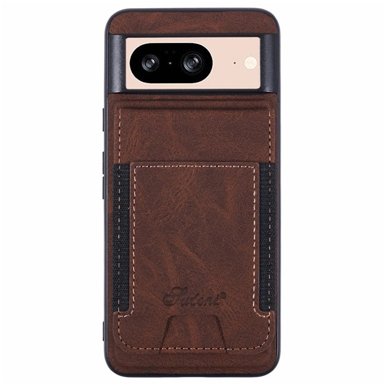 SUTENI H17 For Google Pixel 8 Case Compatible with MagSafe Card Slots PU+TPU Kickstand Phone Cover - Brown