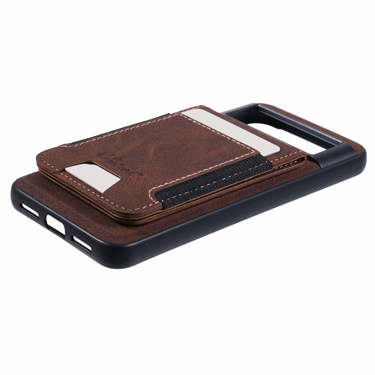 SUTENI H17 For Google Pixel 8 Case Compatible with MagSafe Card Slots PU+TPU Kickstand Phone Cover - Brown