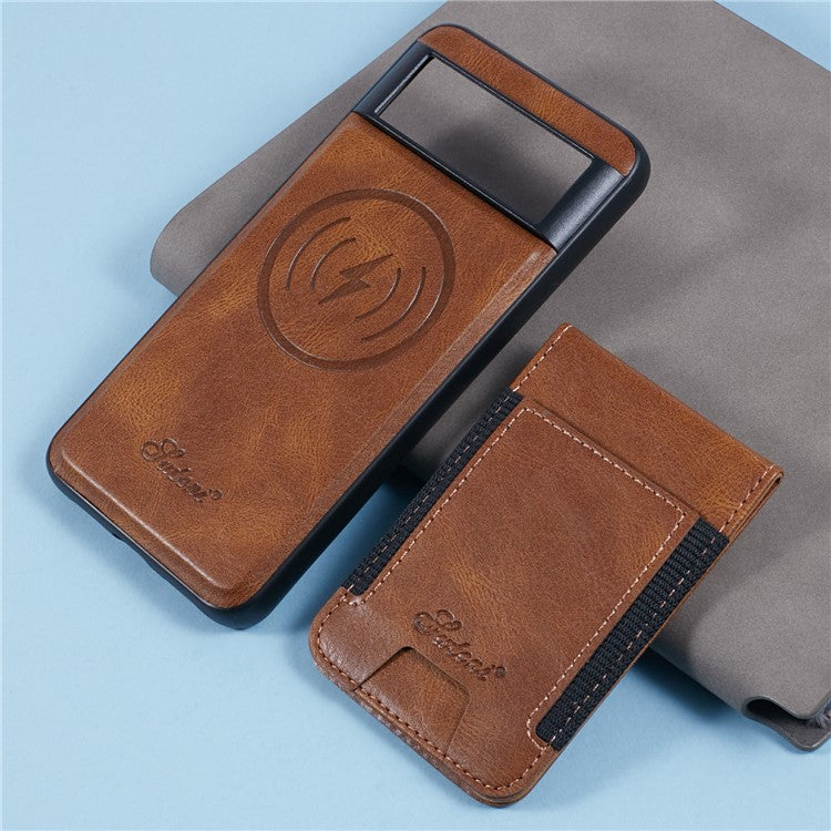 SUTENI H17 For Google Pixel 8 Case Compatible with MagSafe Card Holder Kickstand Phone Cover - Brown