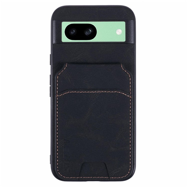 SUTENI H02 For Google Pixel 8a Case Card Slots Kickstand Litchi Texture Leather+TPU Cover - Black