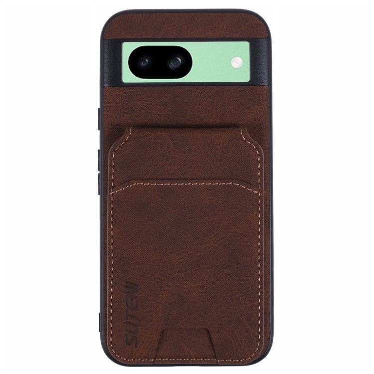 SUTENI H02 For Google Pixel 8a Case Card Slots Kickstand Litchi Texture Leather+TPU Cover - Brown