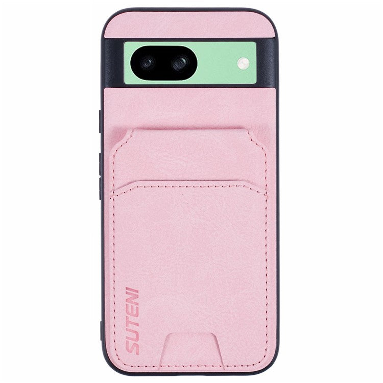 SUTENI H02 For Google Pixel 8a Case Card Slots Kickstand Litchi Texture Leather+TPU Cover - Pink