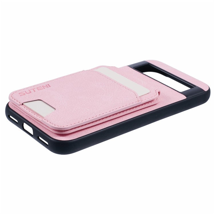 SUTENI H02 For Google Pixel 8a Case Card Slots Kickstand Litchi Texture Leather+TPU Cover - Pink