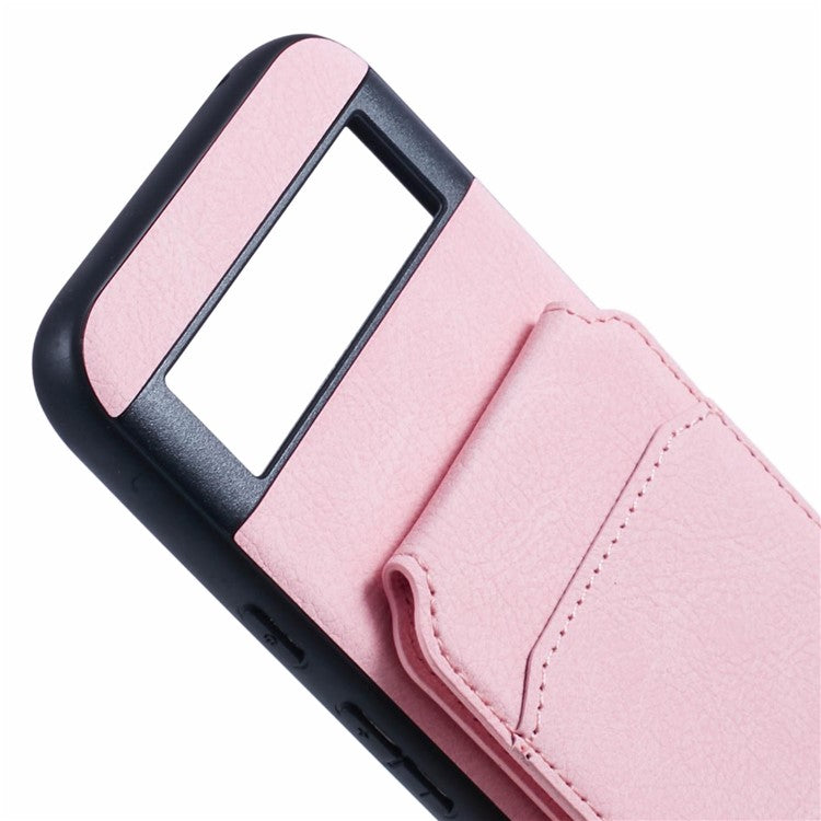 SUTENI H02 For Google Pixel 8a Case Card Slots Kickstand Litchi Texture Leather+TPU Cover - Pink