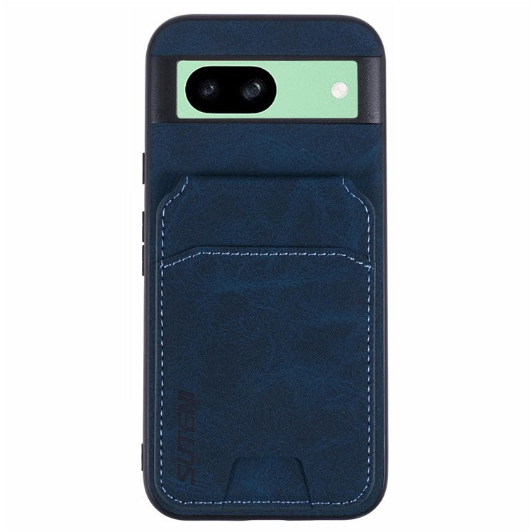 SUTENI H02 For Google Pixel 8a Case Card Slots Kickstand Litchi Texture Leather+TPU Cover - Blue