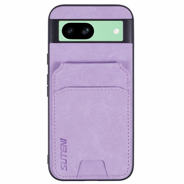 SUTENI H02 For Google Pixel 8a Case Card Slots Kickstand Litchi Texture Leather+TPU Cover - Purple