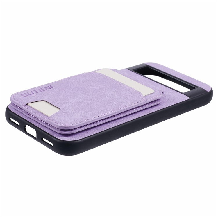 SUTENI H02 For Google Pixel 8a Case Card Slots Kickstand Litchi Texture Leather+TPU Cover - Purple