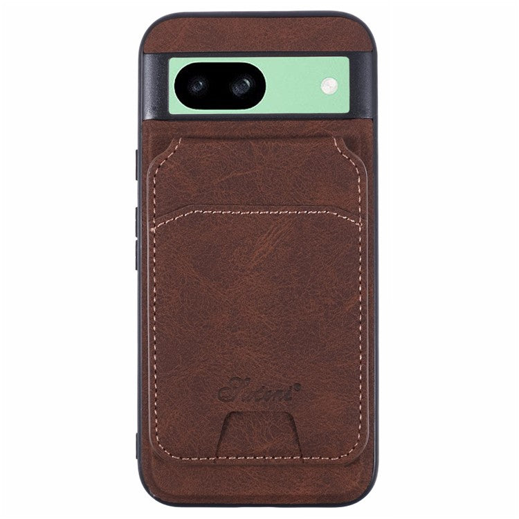 SUTENI H16 For Google Pixel 8a Case Compatible with MagSafe Kickstand Phone Cover Detachable Card Holder - Brown