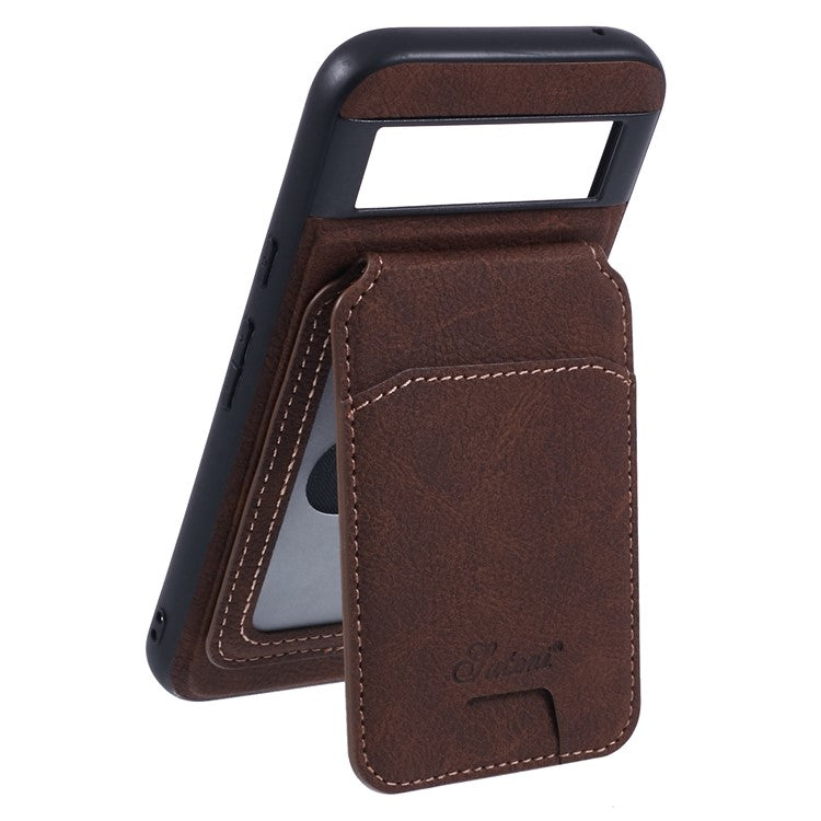 SUTENI H16 For Google Pixel 8a Case Compatible with MagSafe Kickstand Phone Cover Detachable Card Holder - Brown