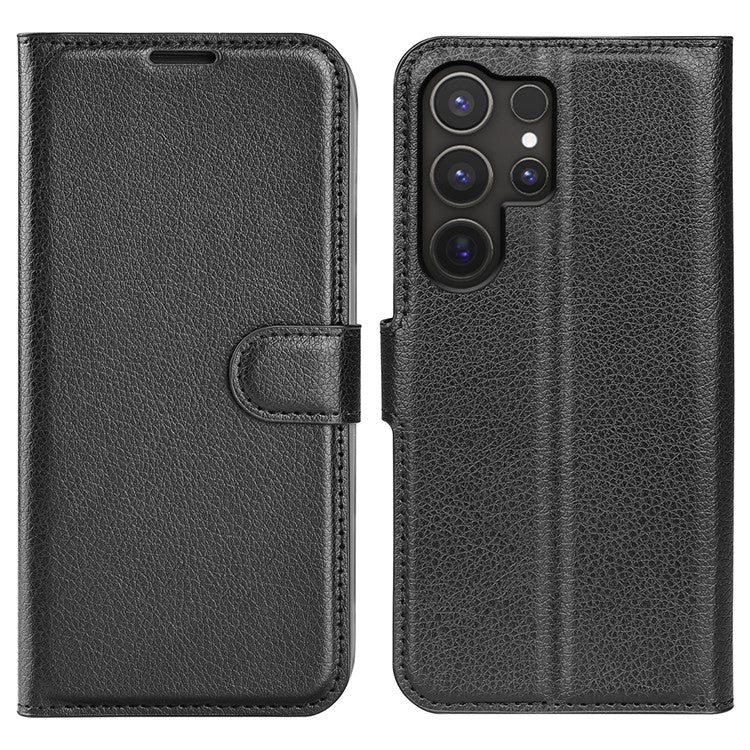 For Samsung Galaxy S25 Ultra Case Litchi Texture Shockproof Leather Wallet Phone Cover - Black