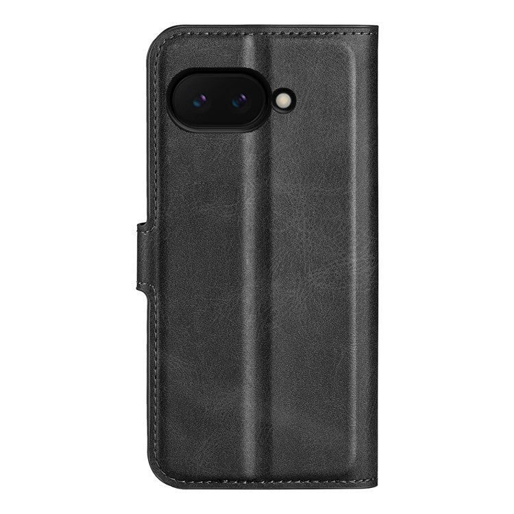 For Google Pixel 9a Stand Case Anti-Scratch Calf Texture Leather Phone Cover - Black