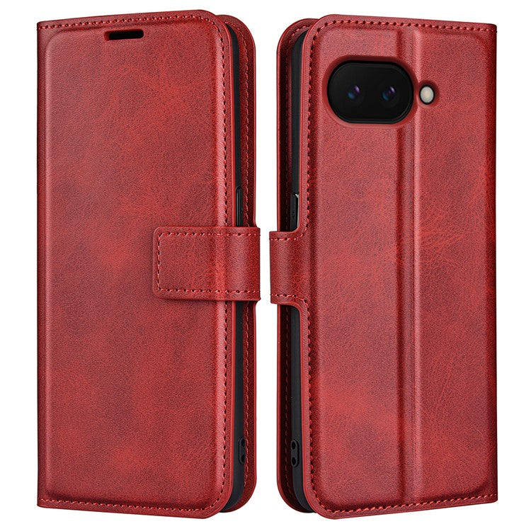 For Google Pixel 9a Stand Case Anti-Scratch Calf Texture Leather Phone Cover - Red