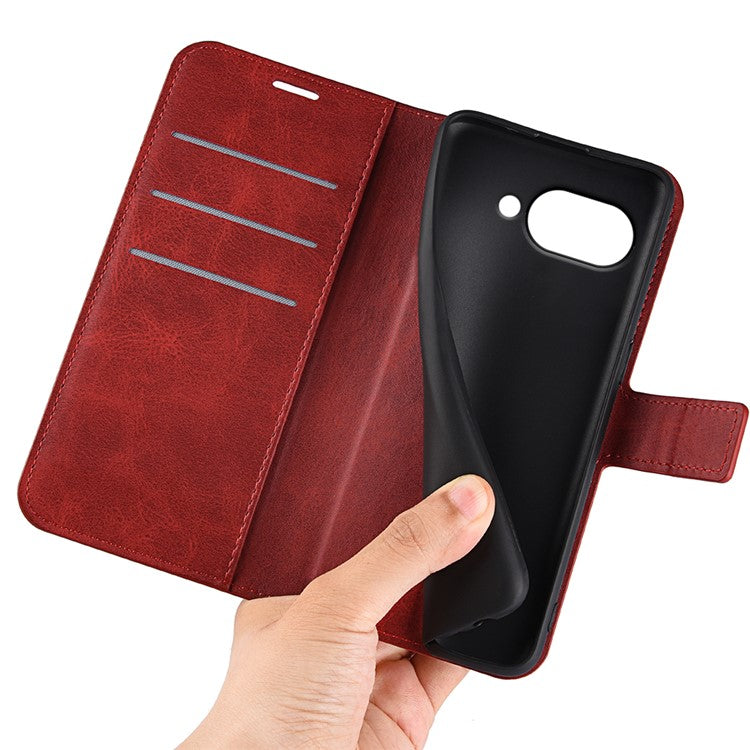 For Google Pixel 9a Stand Case Anti-Scratch Calf Texture Leather Phone Cover - Red