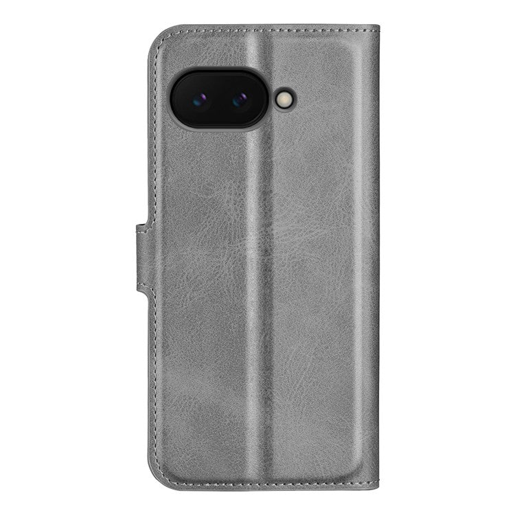 For Google Pixel 9a Stand Case Anti-Scratch Calf Texture Leather Phone Cover - Grey