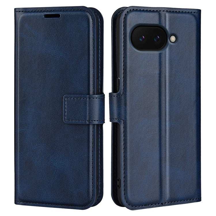 For Google Pixel 9a Stand Case Anti-Scratch Calf Texture Leather Phone Cover - Blue