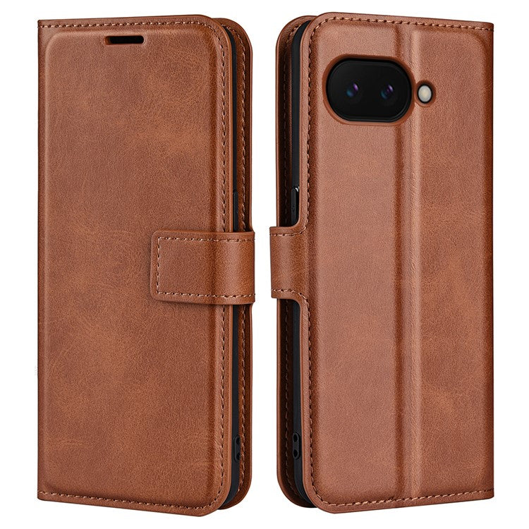 For Google Pixel 9a Stand Case Anti-Scratch Calf Texture Leather Phone Cover - Light Brown