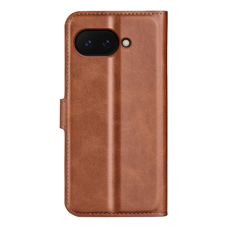 For Google Pixel 9a Stand Case Anti-Scratch Calf Texture Leather Phone Cover - Light Brown