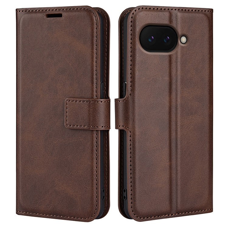 For Google Pixel 9a Stand Case Anti-Scratch Calf Texture Leather Phone Cover - Brown