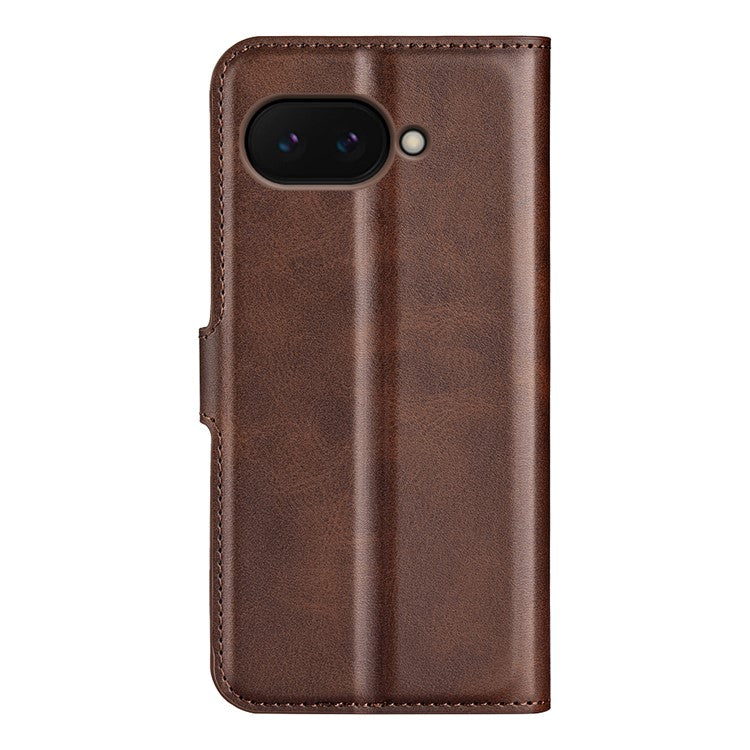 For Google Pixel 9a Stand Case Anti-Scratch Calf Texture Leather Phone Cover - Brown