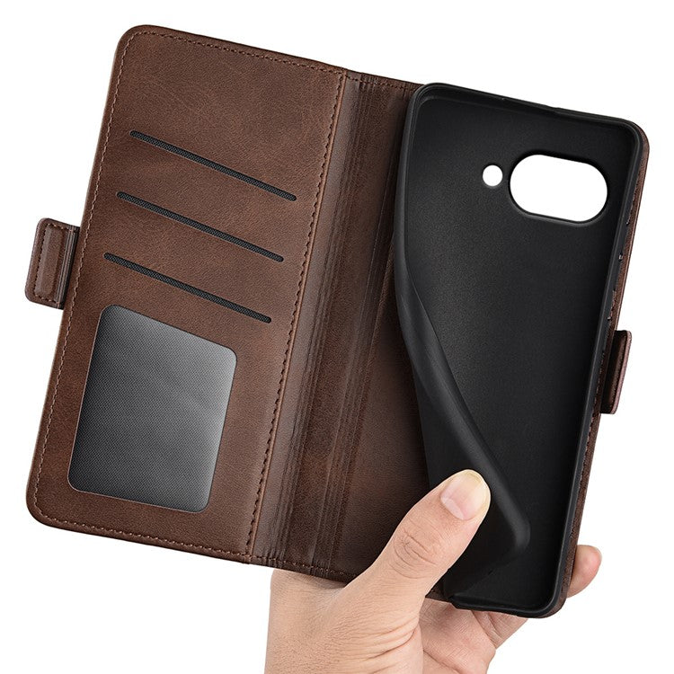 For Google Pixel 9a Stand Case Calf Texture Leather Wallet Phone Cover - Brown