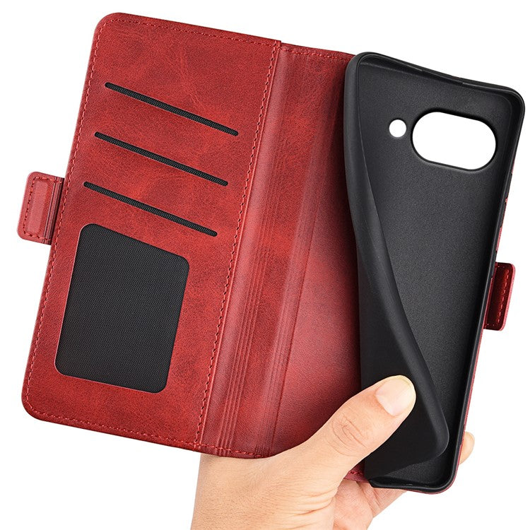 For Google Pixel 9a Stand Case Calf Texture Leather Wallet Phone Cover - Red