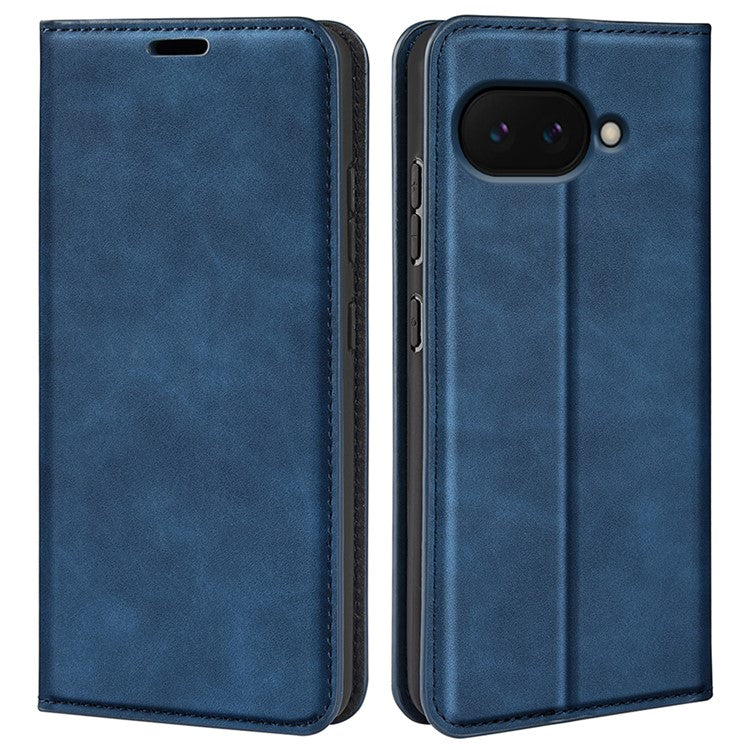 For Google Pixel 9a Case Skin-Touch Leather Wallet Phone Cover - Blue