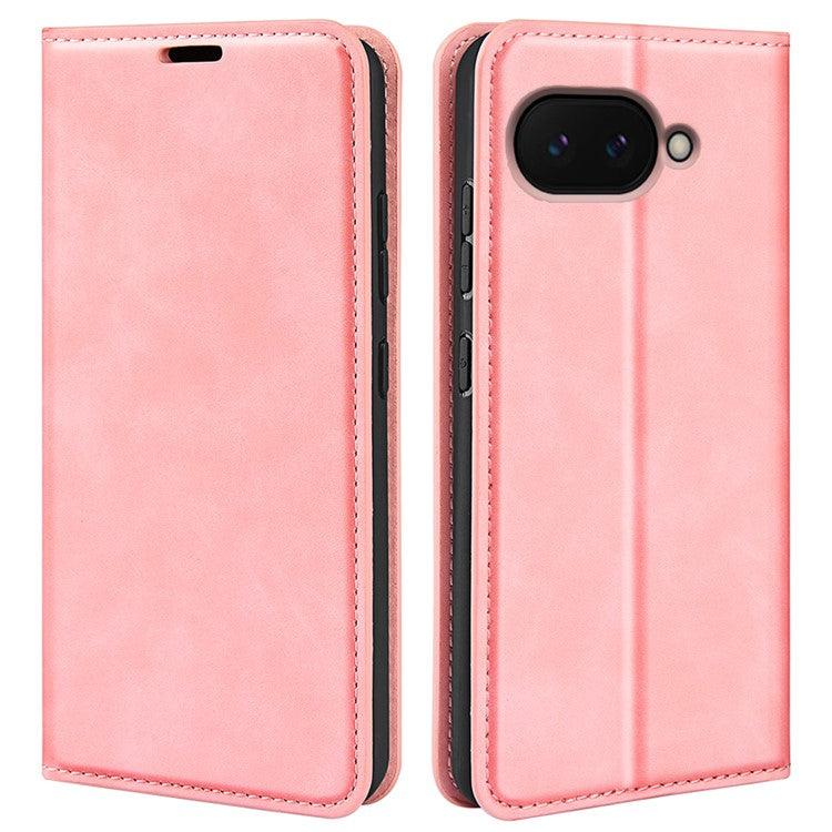 For Google Pixel 9a Case Skin-Touch Leather Wallet Phone Cover - Pink