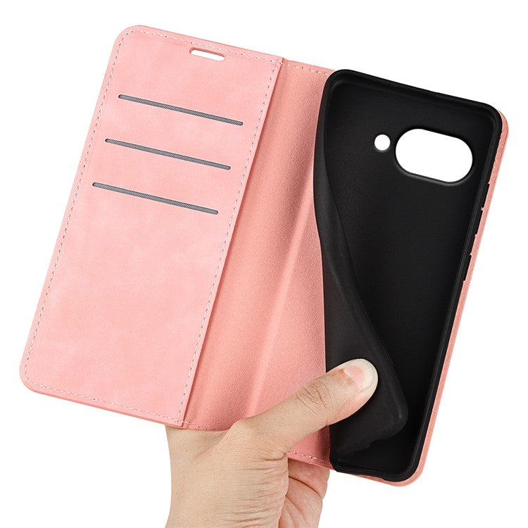 For Google Pixel 9a Case Skin-Touch Leather Wallet Phone Cover - Pink