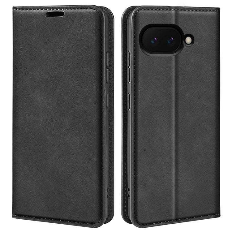 For Google Pixel 9a Case Skin-Touch Leather Wallet Phone Cover - Black