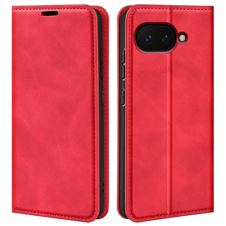 For Google Pixel 9a Case Skin-Touch Leather Wallet Phone Cover - Red